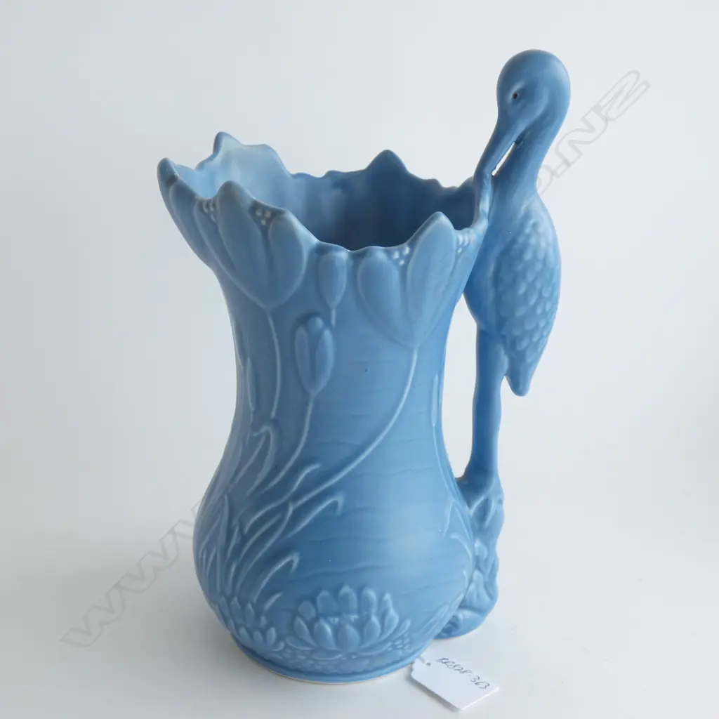 A Sylvac jug with stork handle Blue matt glaze Image 1++